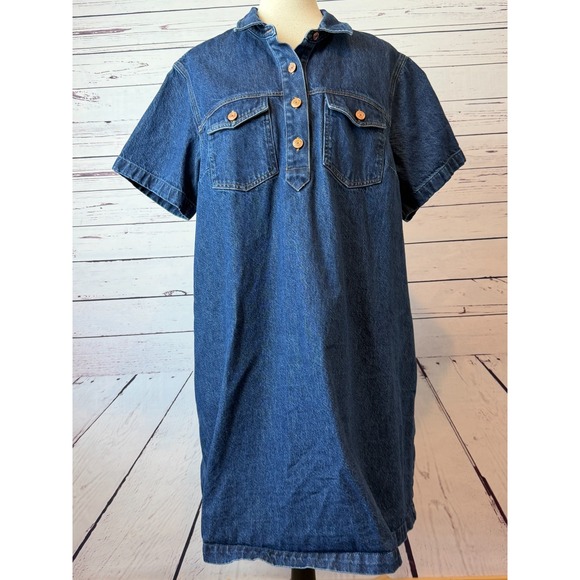 GAP Dresses & Skirts - GAP Denim Dress Jean size XLT XL Tall Extra large Popover A Line Pockets Y2K 80s